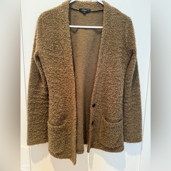 Green boucle cardigan with elbow patches, size small - Picture 3 of 3